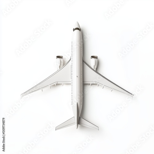 Aerial View of a White Airplane on a Plain Background for Luxury Travel Themes