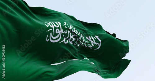 Photos Close- up of the Saudi Arabian national flag waving in the wind