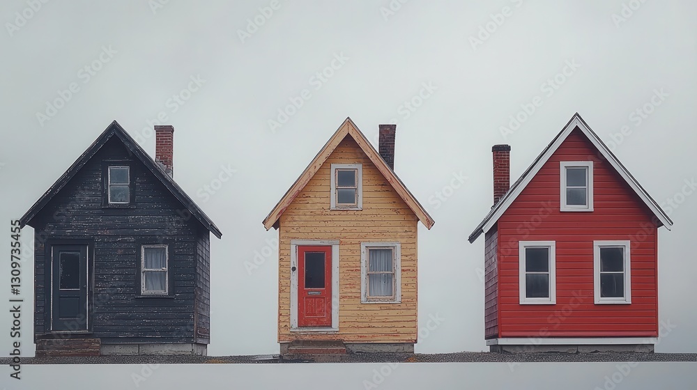 Miniature Homes Row, Gray Background Miniature Homes Row, Gray Background