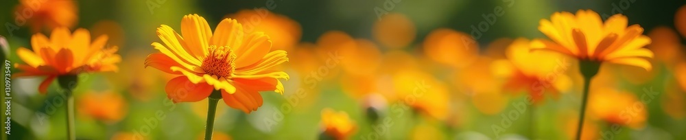 Large orange and yellow blanket flower blossoms in sunlight, large, sunlit, garden Large orange and yellow blanket flower blossoms in sunlight, large, sunlit, garden
