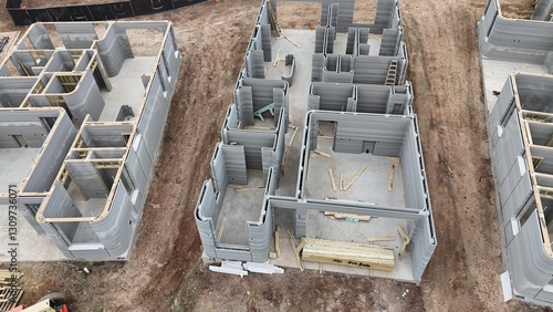 3D printed residential community - aerial view of homes built using giant 3-D printer 