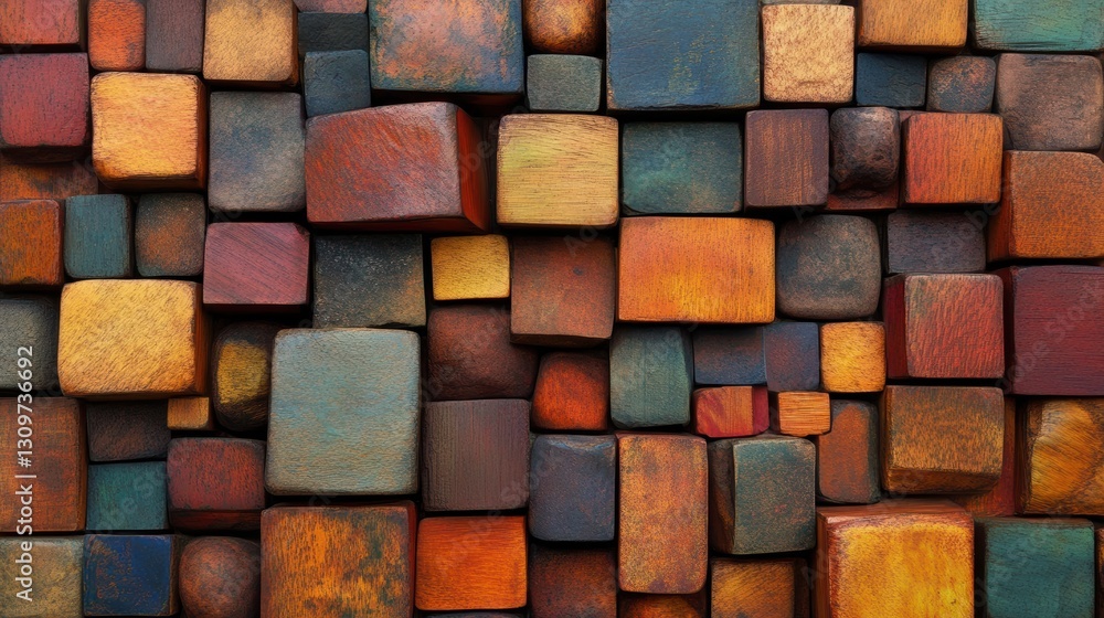 Colorful wooden blocks arranged in a mosaic pattern, showcasing various textures and hues, Ideal for backgrounds, crafts, or designs that emphasize creativity and natural materials, Colorful wooden blocks arranged in a mosaic pattern, showcasing various textures and hues, Ideal for backgrounds, crafts, or designs that emphasize creativity and natural materials,
