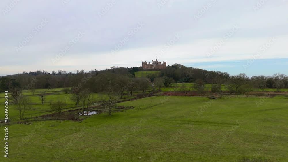 Aerial drone view explore an old castle stately manor from the sky in rural England Ancient medieval times beautiful UK Aerial drone view explore an old castle stately manor from the sky in rural England Ancient medieval times beautiful UK