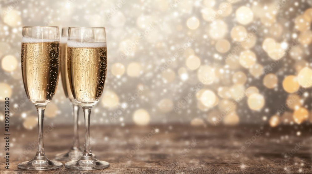 Sparkling Champagne Glasses with Bokeh Lights Background Sparkling Champagne Glasses with Bokeh Lights Background