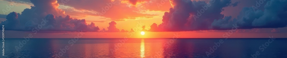 Fiery sunrise blazes across tranquil ocean, painting clouds with color, beautifulsunrise, yellow, sunlight Fiery sunrise blazes across tranquil ocean, painting clouds with color, beautifulsunrise, yellow, sunlight