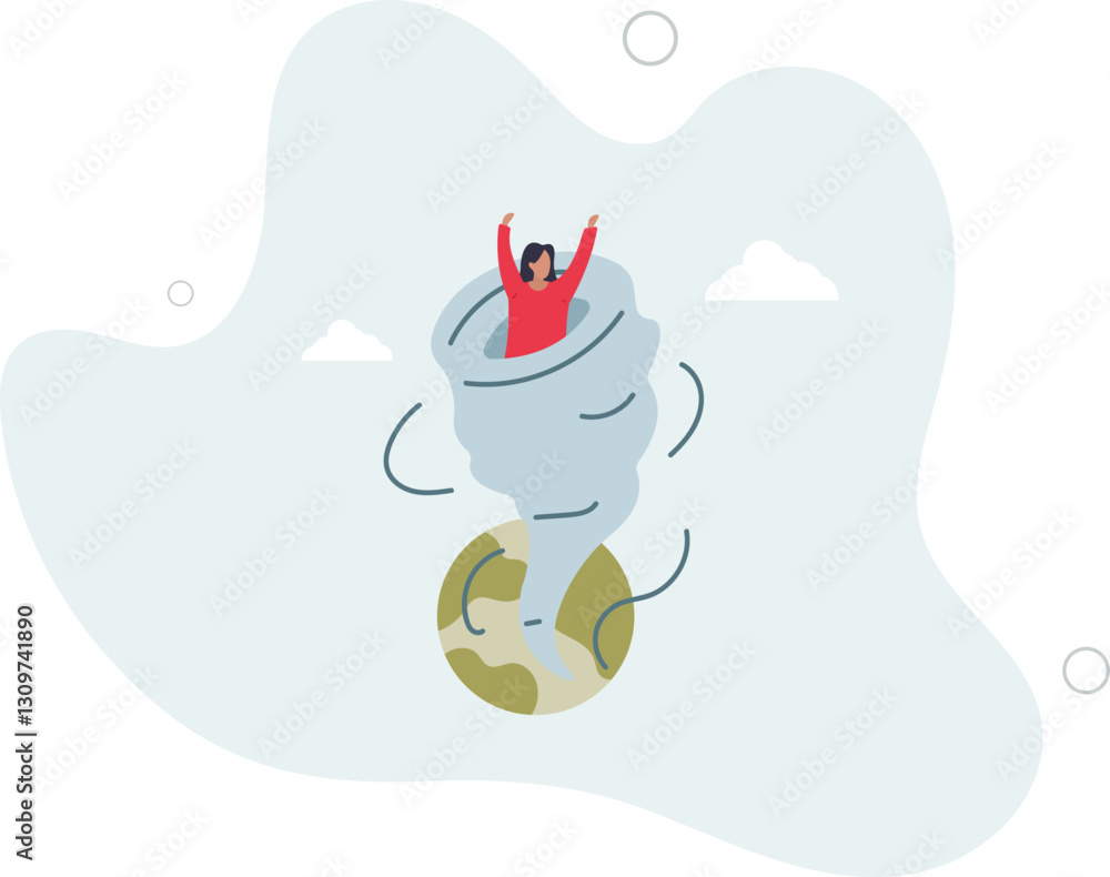 Fototapeta premium climate change concept.Character showing natural disaster, such as tornado.flat character life .
