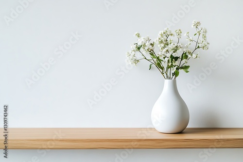 Wallpaper Mural Delicate White Flowers in Vase on Wooden Shelf Torontodigital.ca