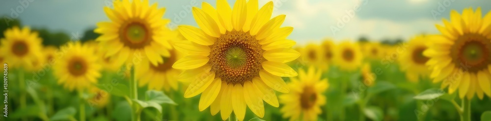 Large sunflower with bright yellow petals and tall stem, blooming, stem, yellow Large sunflower with bright yellow petals and tall stem, blooming, stem, yellow