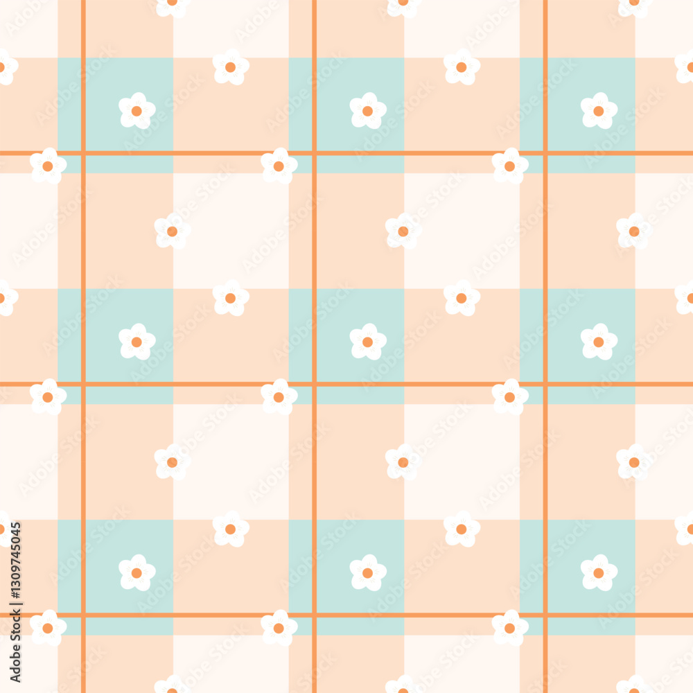 Gingham seamless vector pattern with kawaii carrots. Tartan check for tablecloths, napkins, clothes, packaging, for the Easter holiday. Cozy cute childish. easter color.