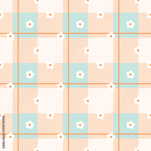 Obraz na płótnie Gingham seamless vector pattern with kawaii carrots. Tartan check for tablecloths, napkins, clothes, packaging, for the Easter holiday. Cozy cute childish. easter color. w salonie
