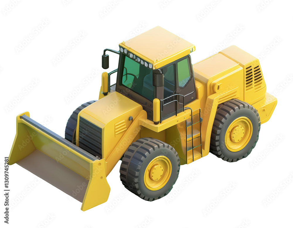 3D yellow front loader with a large blade 3D yellow front loader with a large blade