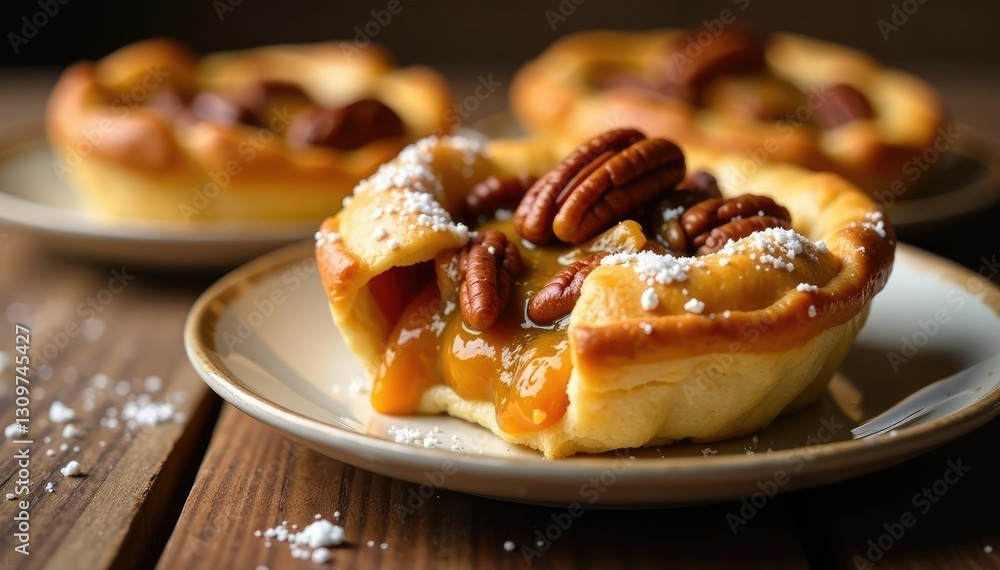 Pecan and pumpkin filling in a flaky pastry crust, sweet, savory Pecan and pumpkin filling in a flaky pastry crust, sweet, savory