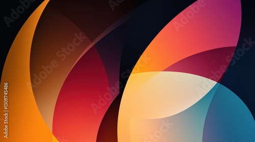 A visually arresting digital abstract composition of overlapping geometric shapes in a smooth, colorful gradient.