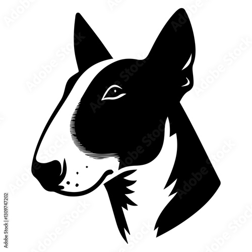 Bull Terrier's head is a black and white logo. EPS vector graphics.
