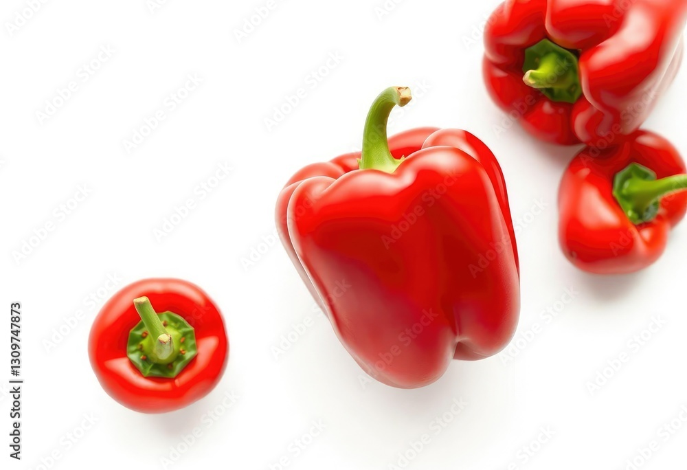 Single vibrant red bell pepper, perfectly isolated on pure white background, macro, cooking Single vibrant red bell pepper, perfectly isolated on pure white background, macro, cooking