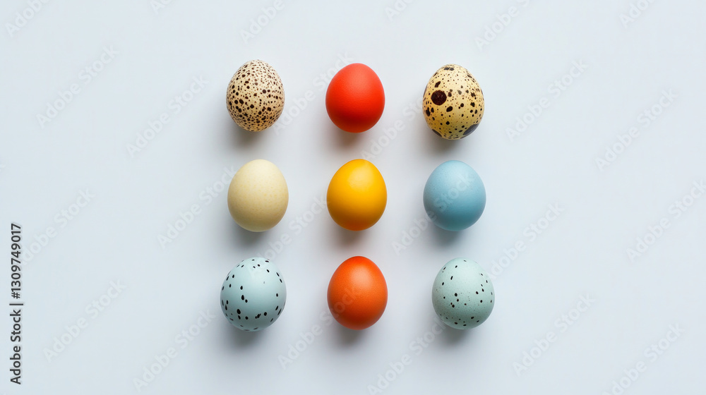 Nine fresh quail eggs are arranged neatly on a white background highlighting their delicate shells and natural texture. AI generative Nine fresh quail eggs are arranged neatly on a white background highlighting their delicate shells and natural texture. AI generative