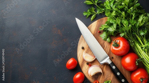 Chopping fresh ingredients kitchen food culinary environment top-down view healthy cooking concept photo
