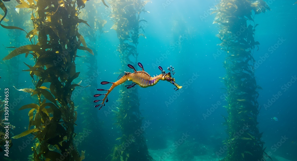 Fototapeta premium A group of scuba divers exploring an underwater cave.