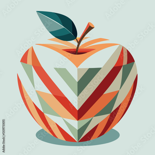 Geometric Apple Illustration with Bold Colors in Flat Vector Design