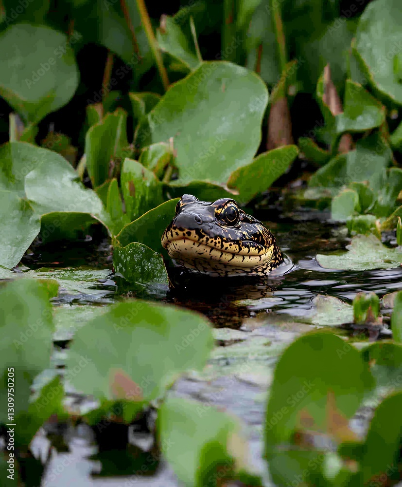 Siren salamander appearing among floating plants Siren salamander appearing among floating plants