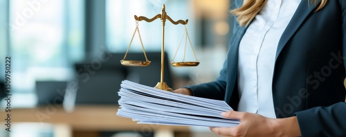 Law Professional Holding Papers and Scale of Justice