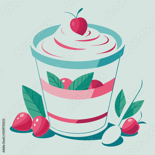 Cherry yogurt cup in modern flat design