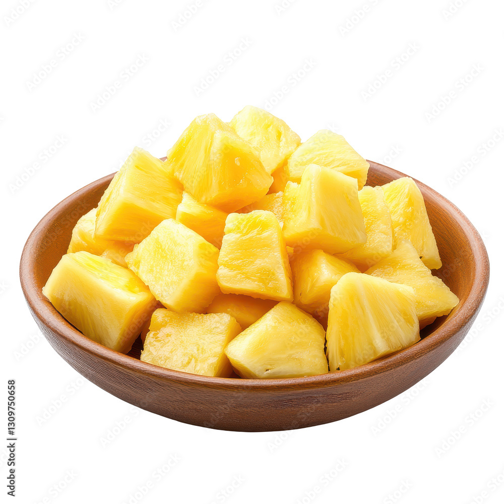 Pineapple chunks on a plate isolated on white background Pineapple chunks on a plate isolated on white background