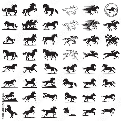 Horse Racing Ico Horse Icon Setsilhouette horse running, collection