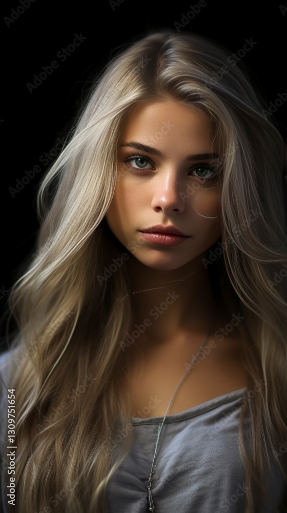 Fototapeta premium Woman with Long Blonde Hair and Silver Necklace