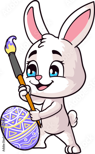 Easter bunny cartoon Art & Illustration painting his eggs