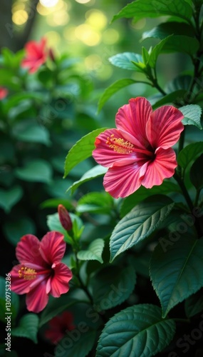 Wallpaper Mural Tropical garden with hibiscus flowers in full bloom, flowers, botanical Torontodigital.ca