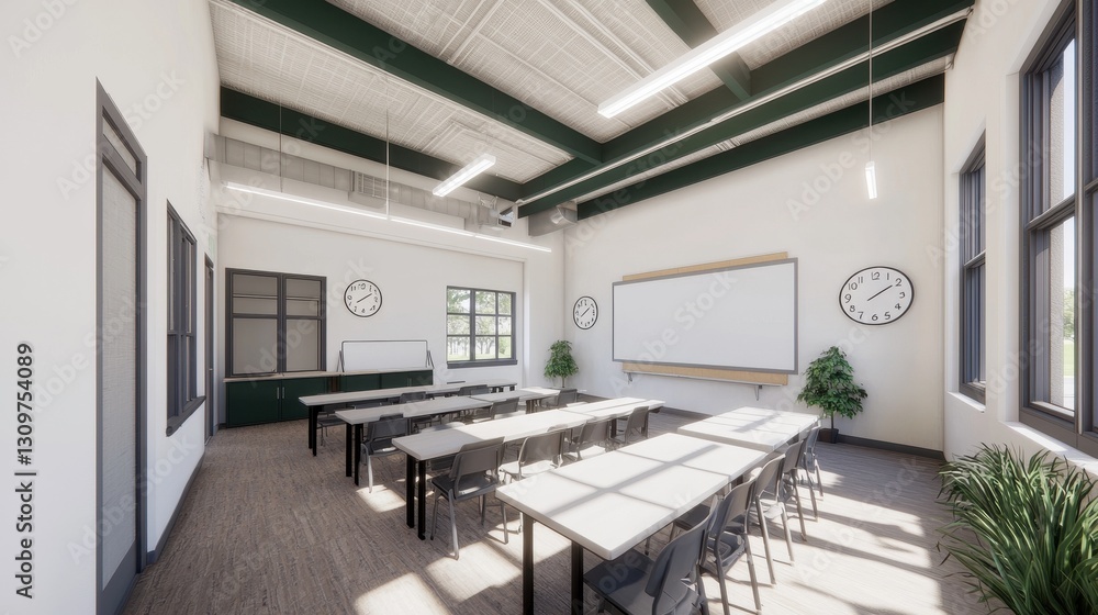 Bright Modern Classroom with Large Windows and Minimalist Design Bright Modern Classroom with Large Windows and Minimalist Design