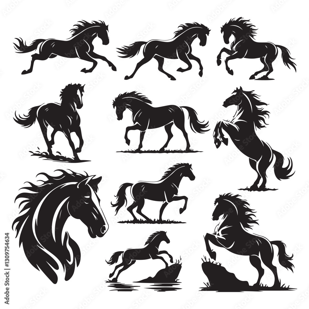 Horse Racing Ico Horse Icon Setsilhouette horse running, collection Horse Racing Ico Horse Icon Setsilhouette horse running, collection