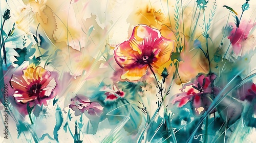 Wallpaper Mural Vibrant Watercolor Floral Meadow: An Impressionistic Masterpiece Torontodigital.ca