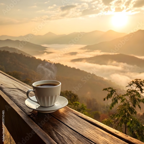 A Hot Cup of Coffee with a Mountain View