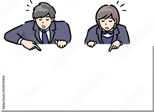 メッセージの上にちょこんと乗せるのに最適な下の何かに対して意見がある高校生男女のイラスト白フチあり