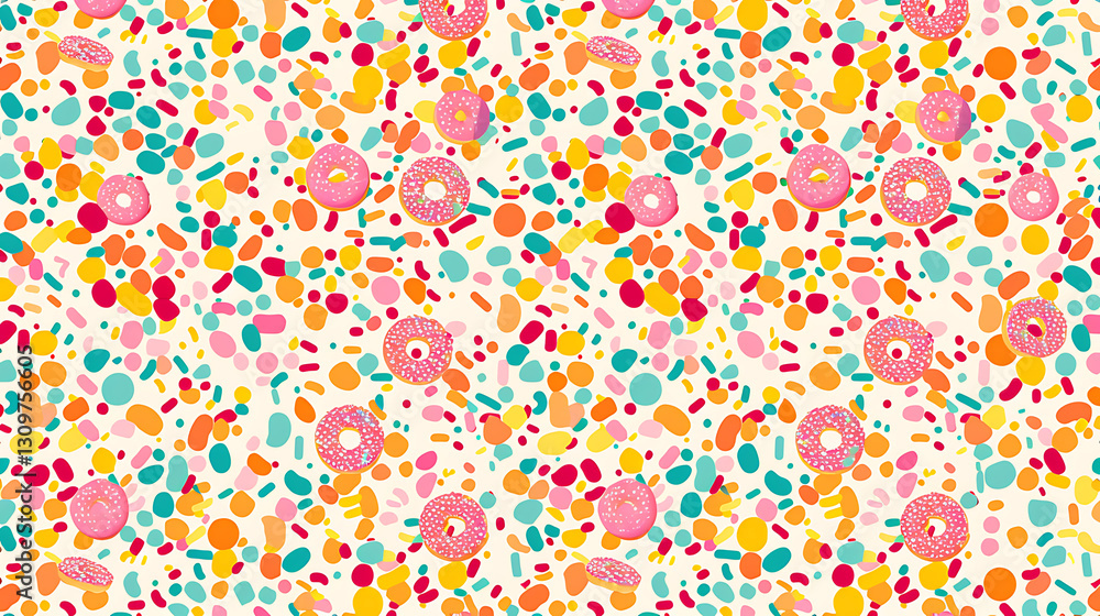 Obraz premium Seamless Colorful Abstract Pattern with Playful Shapes and Confetti (AI Generated)