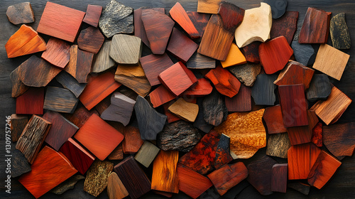 Assorted wood pieces, various colors and textures
