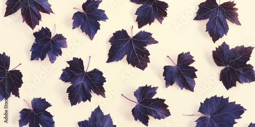 Wallpaper Mural Floating dark purple grape leaves on a soft cream background Torontodigital.ca