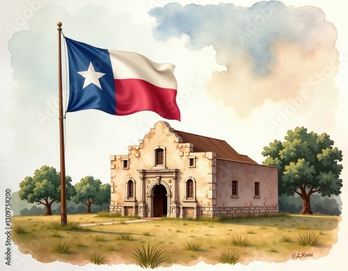 The Alamo and Texas Flag