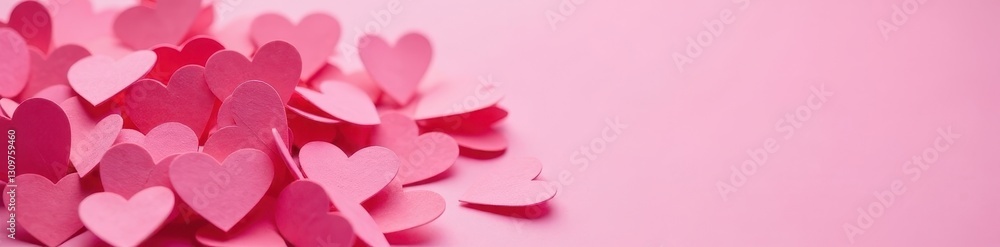 Obraz premium Pile of small paper hearts, pink backdrop, close-up view, heartshaped, pattern, close up