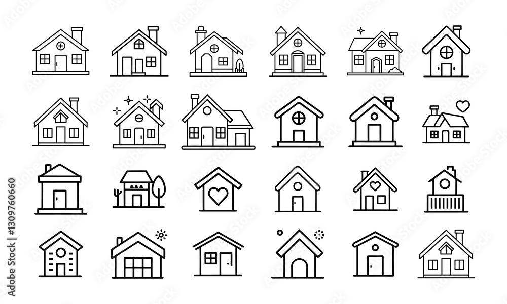 Fototapeta premium Real Estate and Home Icon Pack – House, Apartment, and More