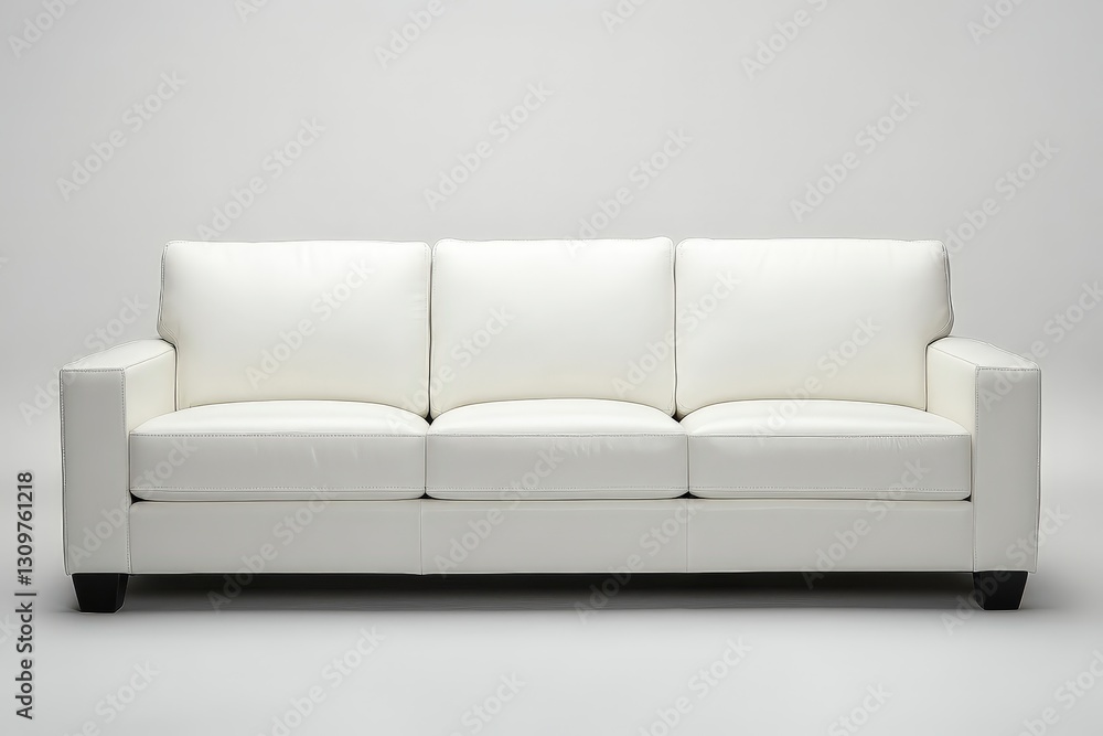 A pristine white leather couch displayed on a white background A pristine white leather couch displayed on a white background