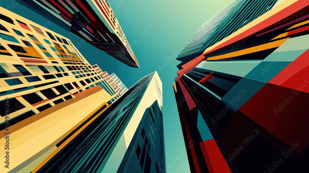 Fototapeta premium Abstract Cityscape Colorful Geometric Skyscrapers