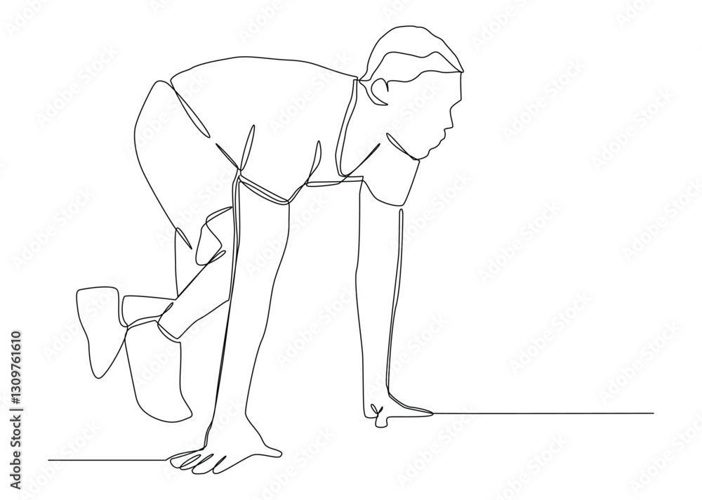 Continuous line drawing of running start, athlete. Continuous line drawing of running start, athlete.