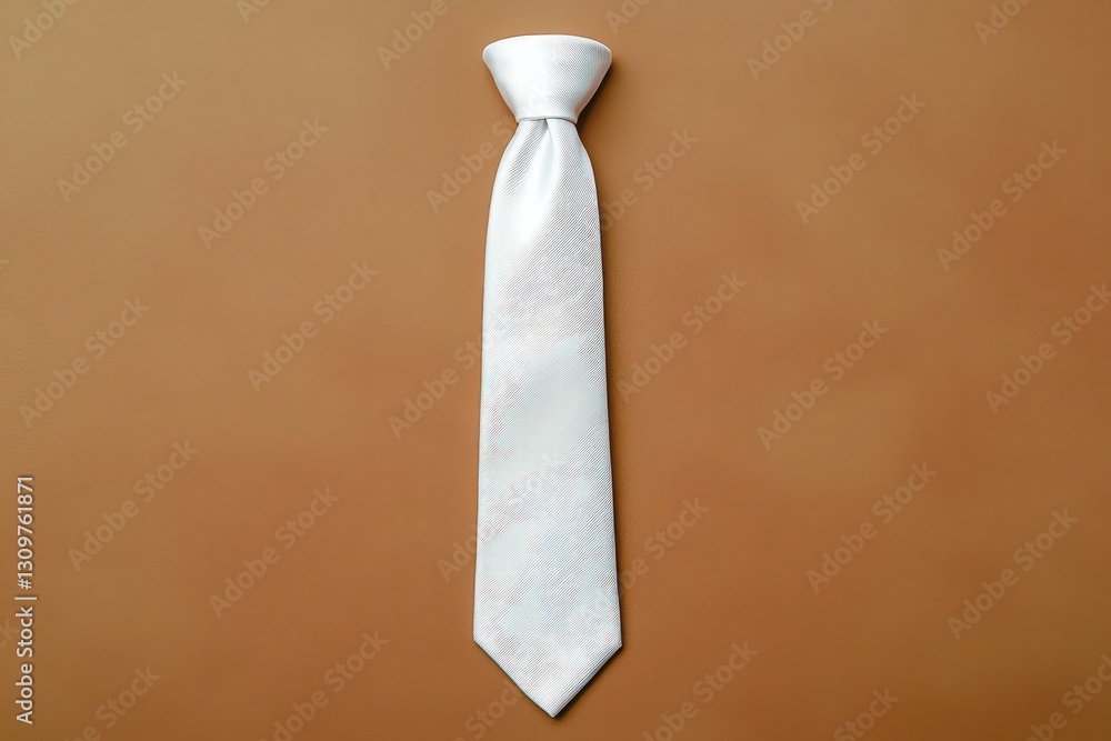 A single white necktie centered on a textured brown background A single white necktie centered on a textured brown background