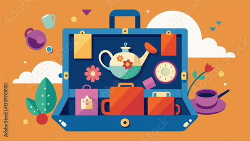 A journey through the unod suitcase is like tumbling down the rabbit hole discovering a world of treasures from vintage tea sets to a collection of. Vector illustration