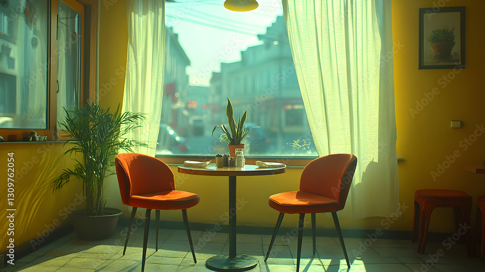 Obraz premium Cozy cafe corner with a view