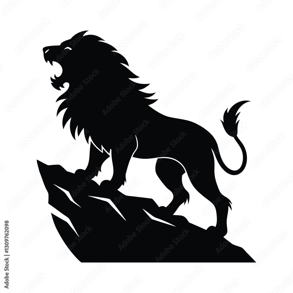Obraz premium silhouette of a roaring lion on a rocky cliff