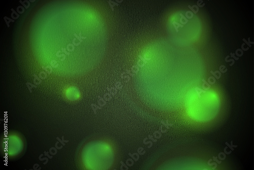 Abstract glowing green circles with grunge grainy texture background. Concept neon vector design